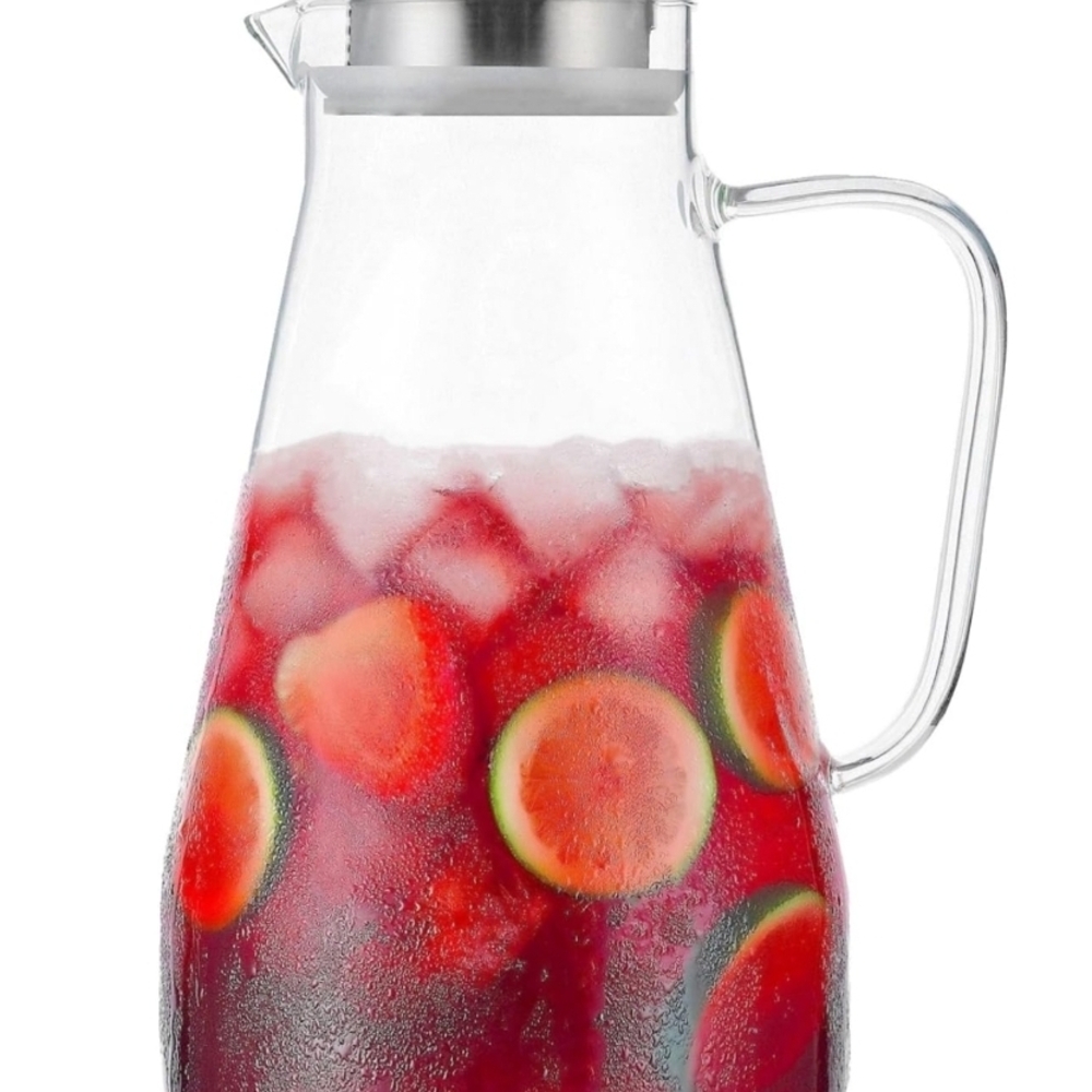 Stylish Glass Pitcher with Silver Lid - 68 Oz - Picture 2 of 16